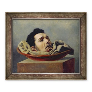 Tablou inramat - Francois Gabriel de Becdelievre - Capul ghilotinat al unui parricid executat la Puy in 1825, 50 x 60 cm