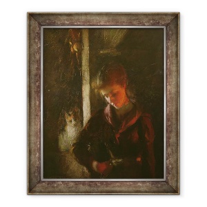 Tablou inramat - Frank Bramley - Langa semineu., 50 x 60 cm