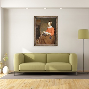 Tablou inramat - Gabriel Metsu - O femeie tanara asezata intr-un interior, 60 x 80 cm - Img 2