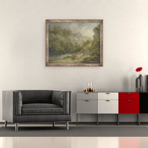 Tablou inramat - George Morland - Peisaj stancos cu doi barbati pe un cal, 50 x 60 cm - Img 2
