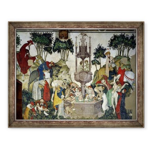 Tablou inramat - Giacomo Jaquerio - Fantana Vietii, detalii despre oameni care sosesc si scaldat in fantana, 60 x 80 cm
