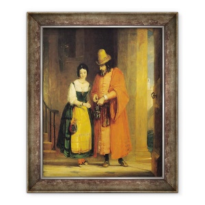 Tablou inramat - Gilbert Stuart Newton - Shylock si Jessica din Negustorul Venetiei, Actul II, Scena ii, 50 x 60 cm