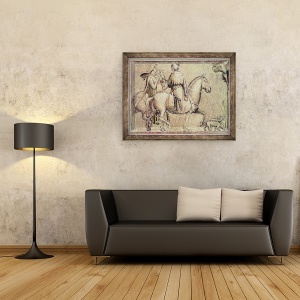 Tablou inramat - Giotto di Bondone - Alegorie de Justitie, inainte de restaurare detaliu a doi calareti care pleaca la vanatoare cu un soim, 60 x 80 cm - Img 2