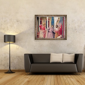 Tablou inramat - Giotto di Bondone - Isus ii urmareste pe negustori din Templu, detaliu al lui Hristos si doi negustori, 70 x 90 cm - Img 2