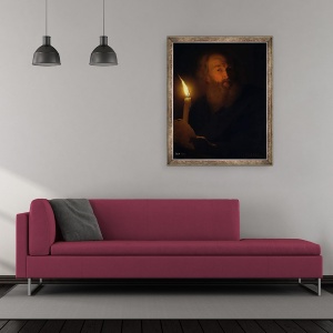 Tablou inramat - Godfried Schalken - Omul cu o lumanare efect de lumina artificiala, 50 x 60 cm - Img 2