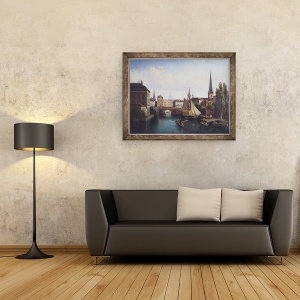 Tablou inramat - Gustav Palm - Vedere a Riddarholmskanalen, Stockholm in 1835, 60 x 80 cm - Img 2
