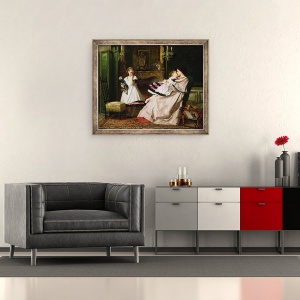 Tablou inramat - Gustave Leonard de Jonghe - Dragoste materna, 50 x 60 cm - Img 2