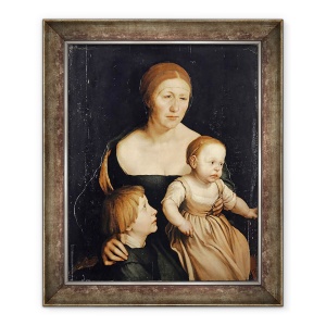 Tablou inramat - Hans Holbein the Younger - Portretul sotiei artistului cu cei doi copii mai in varsta, 50 x 60 cm