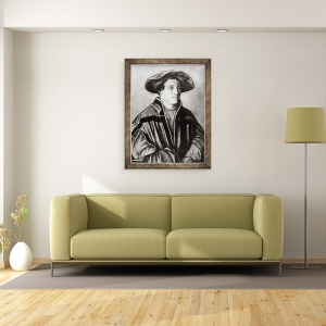 Tablou inramat - Hans Holbein the Younger - Portretul unui barbat cu o palarie rosie, 70 x 90 cm - Img 2