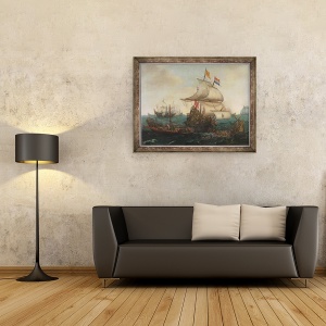 Tablou inramat - Hendrick Cornelisz. Vroom - Navele olandeze inabusind galerele spaniole de pe Coasta Angliei, 3 octombrie 1602, 70 x 90 cm - Img 2