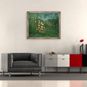 Tablou inramat - Henri J.F. Rousseau - Padurea tropicala - Luptand tigru si bivol, 50 x 60 cm - Img 2