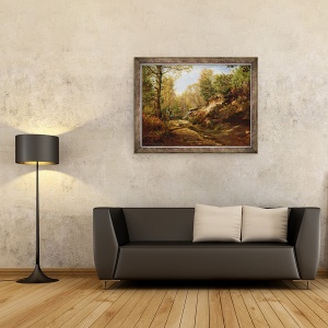 Tablou inramat - Henri Joseph Constant Dutilleux - Pini si mesteacan copaci sau, Padurea Fontainebleau, 60 x 80 cm - Img 2