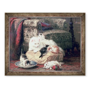 Tablou inramat - Henriette Ronner-Knip - Pisica cu pisoi ei pe o perna, 60 x 80 cm