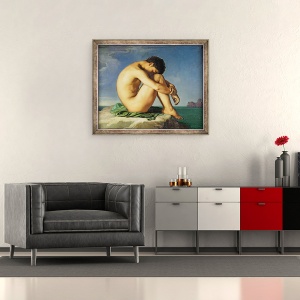 Tablou inramat - Hippolyte Flandrin - Tanar gol stand langa mare, 50 x 60 cm - Img 2