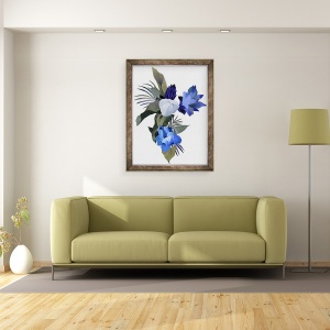 Tablou inramat - Hiroyuki Izutsu - Flori albe si flori albastru deschis, 70 x 90 cm - Img 2
