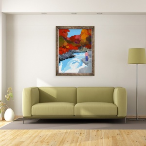 Tablou inramat - Hiroyuki Izutsu - Frunze de toamna si rauri, 70 x 90 cm - Img 2