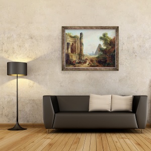 Tablou inramat - Hubert Robert - Fantana Minerva, Roma, 70 x 90 cm - Img 2