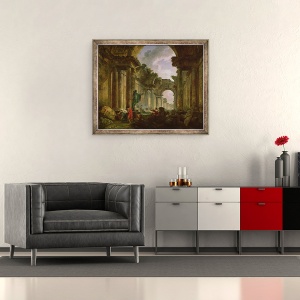Tablou inramat - Hubert Robert - Vedere imaginara a Marii Galerii a Luvru in ruine, 50 x 60 cm - Img 2