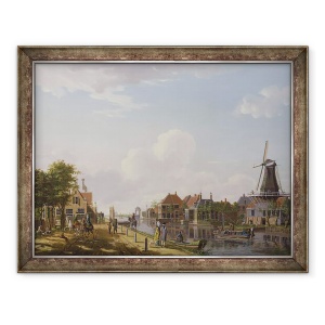 Tablou inramat - Isaak Ouwater - Dutch Canal Scene cu figuri elegante si o moara, 70 x 90 cm