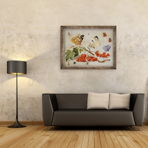 Tablou inramat - Jan van Kessel the Elder - O viata statica cu crenguta de coacaze rosii, fluturi, gandaci, 60 x 80 cm - Img 2