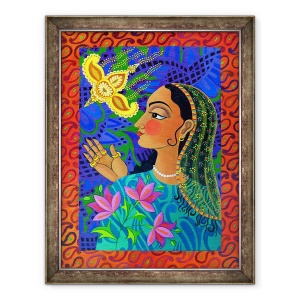 Tablou inramat - Jane Tattersfield - Maharani cu pasare galbena, 2011, 70 x 90 cm