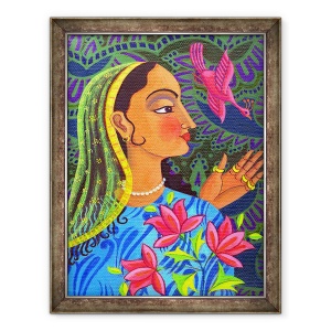 Tablou inramat - Jane Tattersfield - Maharani cu pasare magenta, 2011, 70 x 90 cm