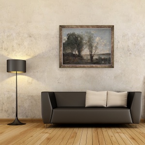 Tablou inramat - Jean Baptiste Camille Corot - Barca printre stuf, 60 x 80 cm - Img 2
