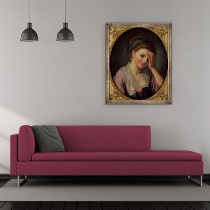 Tablou inramat - Jean Baptiste Greuze - Tanara fata cu un trandafir, 70 x 85 cm - Img 2