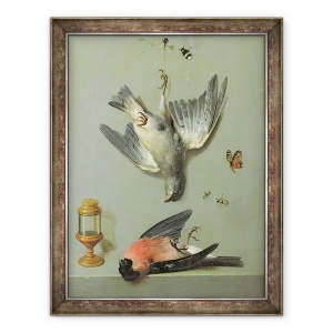 Tablou inramat - Jean-Baptiste Oudry - Natura moarta cu pasari si insecte, 70 x 90 cm
