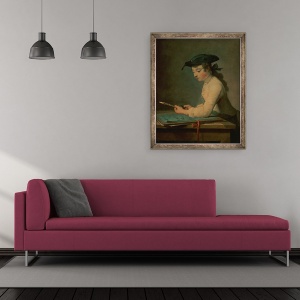 Tablou inramat - Jean-Baptiste Simeon Chardin - Tanarul desenator, 50 x 60 cm - Img 2