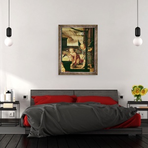 Tablou inramat - Jean Bellegambe the Elder - Triptic al Adoratiei Copilului, detaliu al doi ingeri maturand din panoul din dreapta, 70 x 90 cm - Img 3