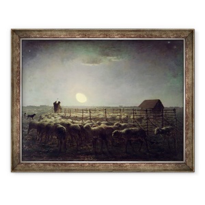 Tablou inramat - Jean-Francois Millet - Fuldul de oaie, Lumina Lunii, 70 x 90 cm