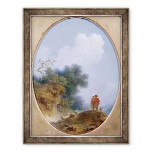 Tablou inramat - Jean-Honore Fragonard - Un cioban canta la flaut in timp ce o fata taraneasca asculta, 60 x 80 cm