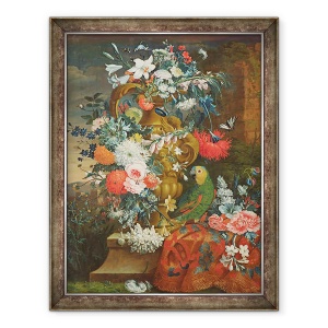 Tablou inramat - Jean Picart - Buchet de flori si papagal, 70 x 90 cm