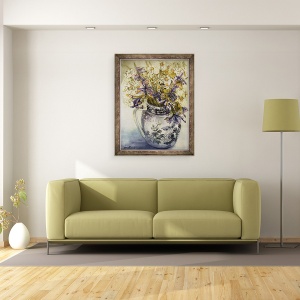 Tablou inramat - Joan Thewsey - Iris, Crizanteme si garoafe intr-un ulcior Copeland, 60 x 80 cm - Img 2
