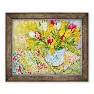Tablou inramat - Joan Thewsey - Lalele si narcise cu textile modelate, 2000, 50 x 60 cm