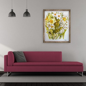 Tablou inramat - Joan Thewsey - Narcise, Narcis, Forsythia si Ciubotica-cucului, 70 x 85 cm - Img 2