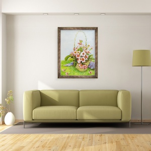 Tablou inramat - Joan Thewsey - Roz Ciubotica-cucului in cos de flori cu esarfa Paisley, 2010, 70 x 90 cm - Img 2