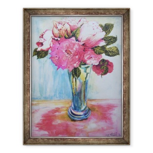 Tablou inramat - Joan Thewsey - Trandafiri roz intr-un pahar albastru, 2000, 60 x 80 cm