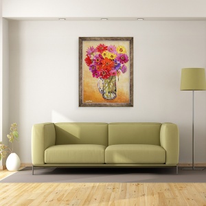 Tablou inramat - Joan Thewsey - Zinnias, 60 x 80 cm - Img 2