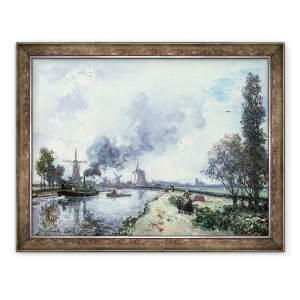 Tablou inramat - Johan-Barthold Jongkind - Peisaj olandez cu mori de vant, 70 x 90 cm
