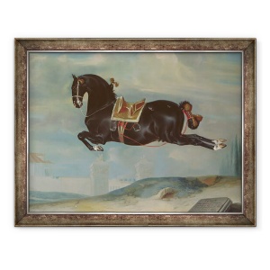 Tablou inramat - Johann Georg Hamilton - Calul negru Curioso care interpreteaza un Capriole, 60 x 80 cm