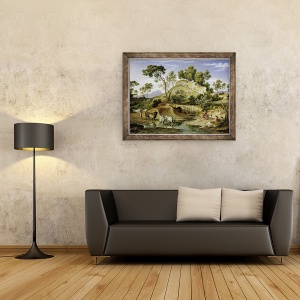 Tablou inramat - Joseph Anton Koch - Peisaj cu ciobani si vaci si la primavara, 60 x 80 cm - Img 2