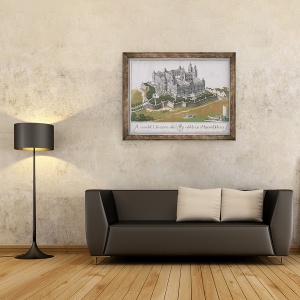 Tablou inramat - Joseph Knapp - Vedere a manastirii Augustiniene din Klosterneuburg, prezentand planuri de renovare proiectate de arhitectul Felice DAllio, 60 x 80 cm - Img 2