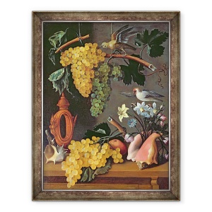 Tablou inramat - Juan de Espinosa - Natura moarta cu struguri, pasari, 60 x 80 cm