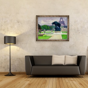 Tablou inramat - Jules Ernest Renoux - Gradinile Trocadero si rinocerii de Jacquemart, 60 x 80 cm - Img 2