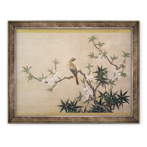 Tablou inramat - Kano Yukinobu - Pasare pe floare de piersici, 60 x 80 cm