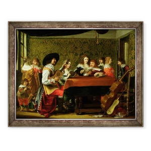 Tablou inramat - Laurentius de Neter - Interior cu muzicieni si cantareti, 70 x 90 cm