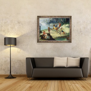 Tablou inramat - Louis Philippe Crepin - O vanatoare cu soimi, 60 x 80 cm - Img 2