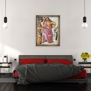 Tablou inramat - Luca Signorelli - Predicarea Anticristului, detaliu al lui Hristos si al diavolului, din Capela Madonnei di San Brizio, 70 x 90 cm - Img 3
